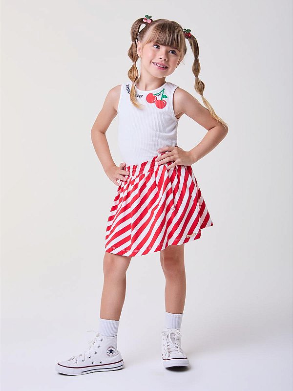Conjunto Infantil Listras Diagonais Cereja Bimbi
