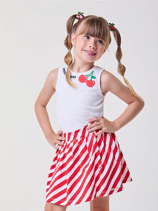 Conjunto Infantil Listras Diagonais Cereja Bimbi