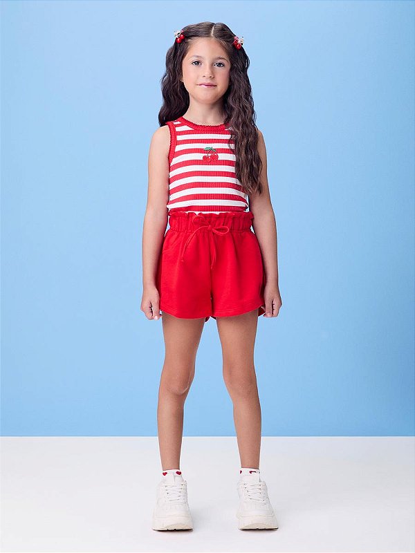 Shorts De Moletom Infantil Vermelho Preppy Momi