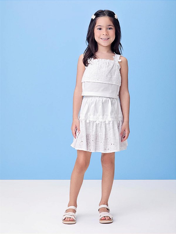 Conjunto Infantil Com Saia De Laise Flores Momi