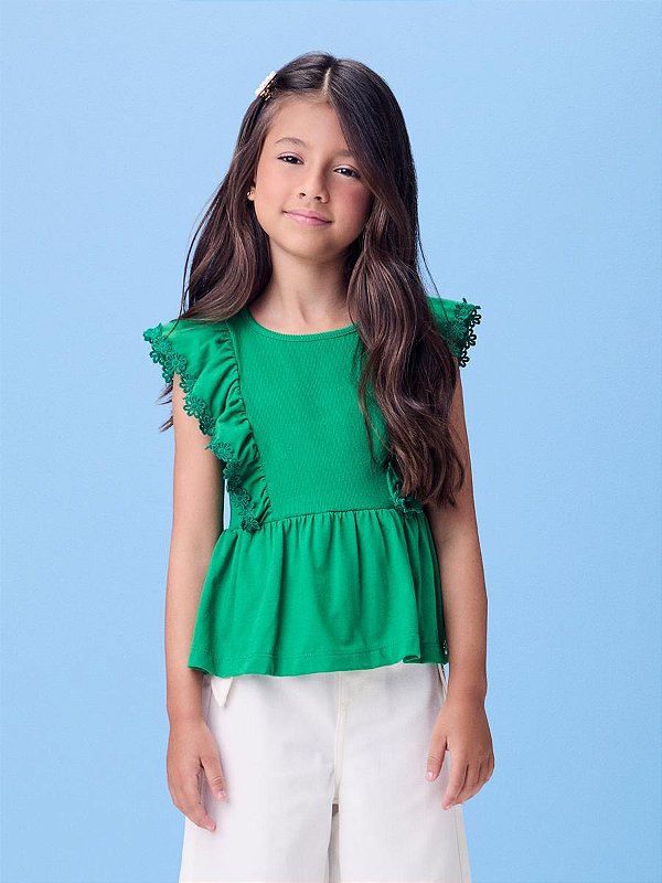 Blusa Infantil Florzinhas Verde Momi