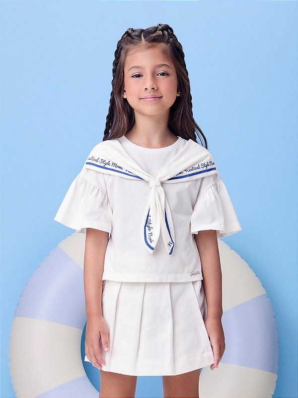 Shorts Saia Infantil Com Pregas Off White Momi