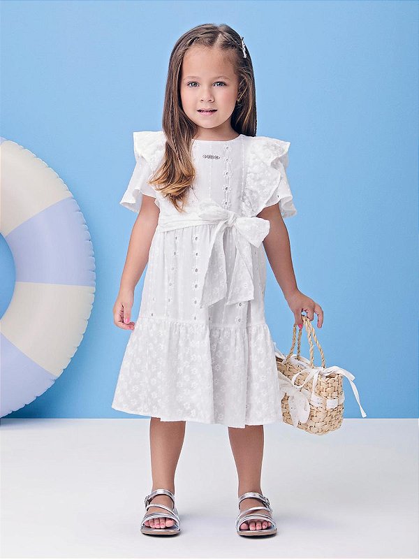 Vestido Infantil De Laise Babado Branco Momi