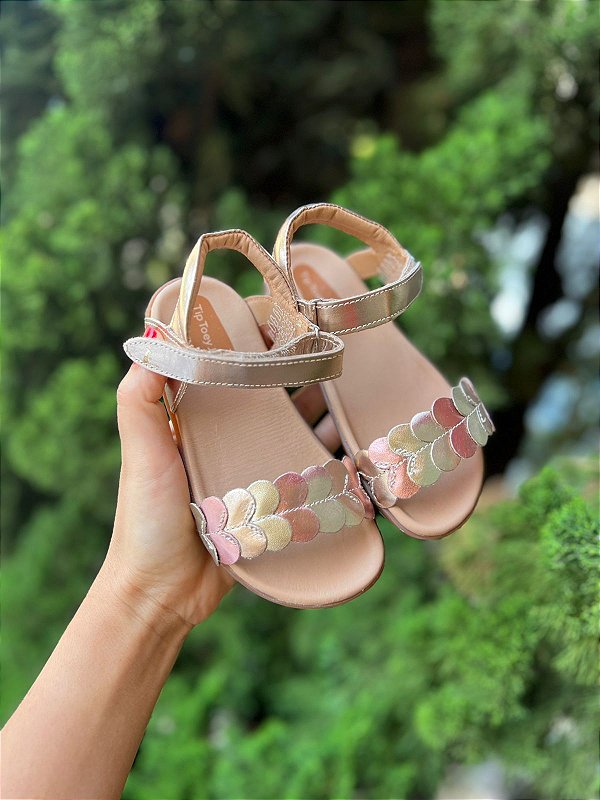 Sandalia Infantil Metalic Gold Rosa Tip Toye Joye