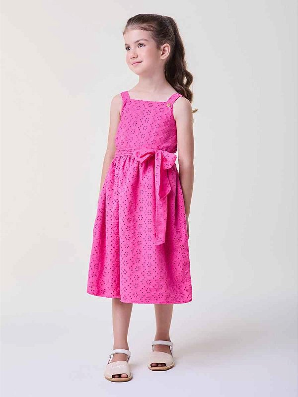 Vestido De Laise Infantil Rosa Neon Bimbi