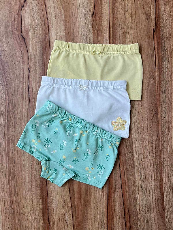 Kit Calcinha Boxer Infantil Flor Nini Bambini