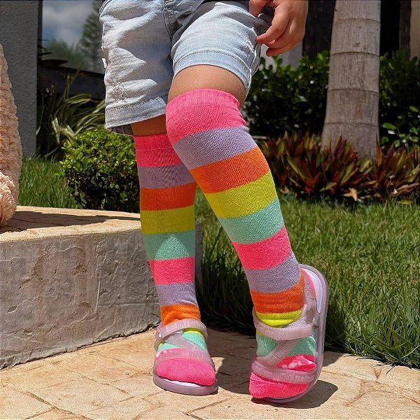 Meia 3/4 Listrada Neon Cantarola