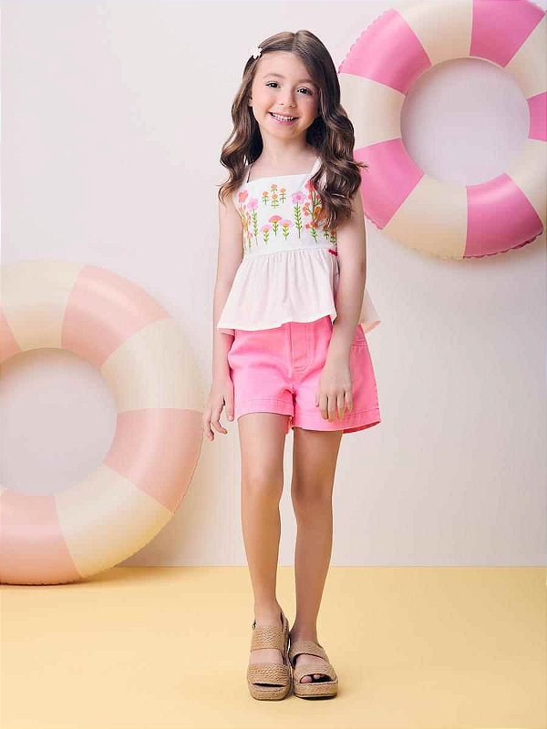 Conjunto Infantil Com Bata Flores Momi