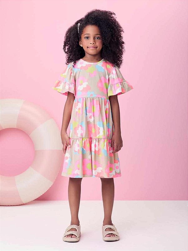 Vestido Infantil Amontoado De Flores Momi