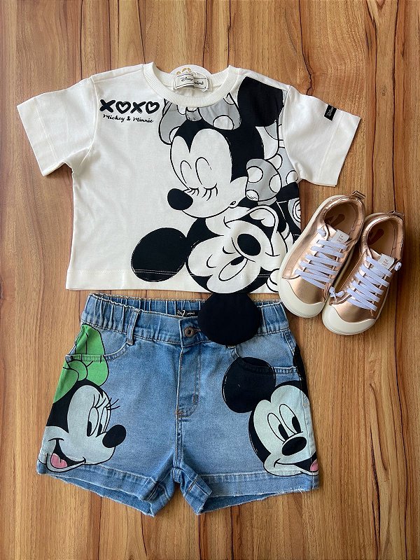 Shorts Jeans Infantil Minnie E Mickey Anime