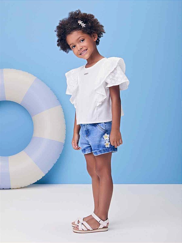 Shorts Jeans Infantil Com Bordado Momi