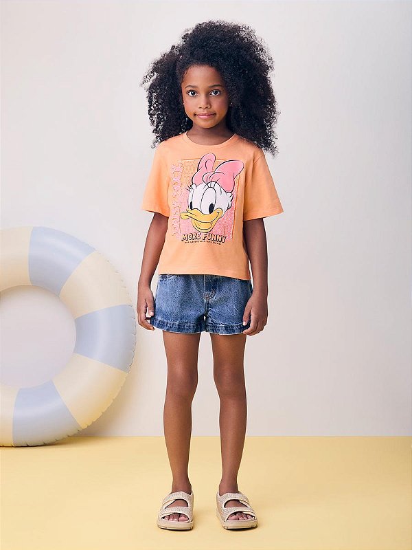 Blusa Infantil Daisy Com Strass Laranja Candy Momi