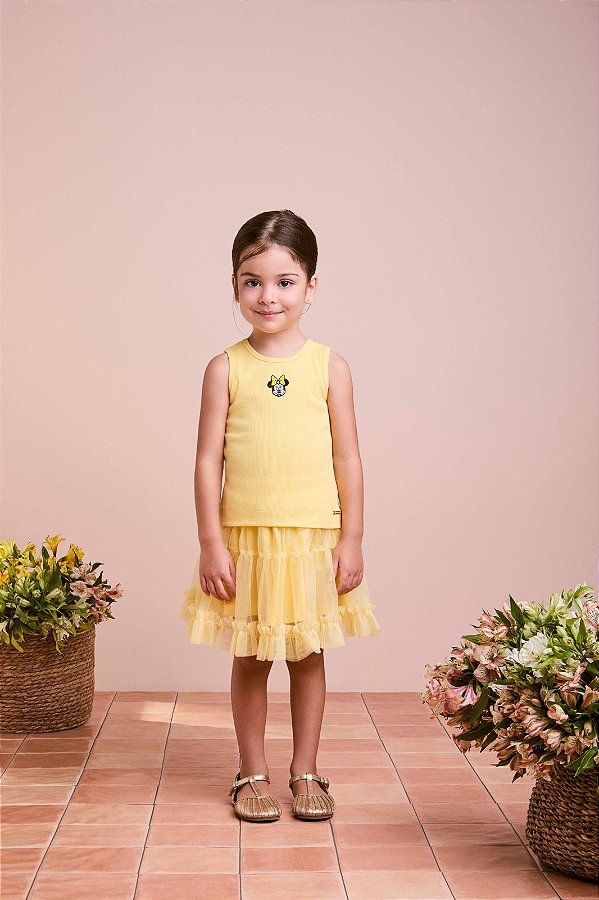 Saia Tule Infantil Amarelo Sunny Anime