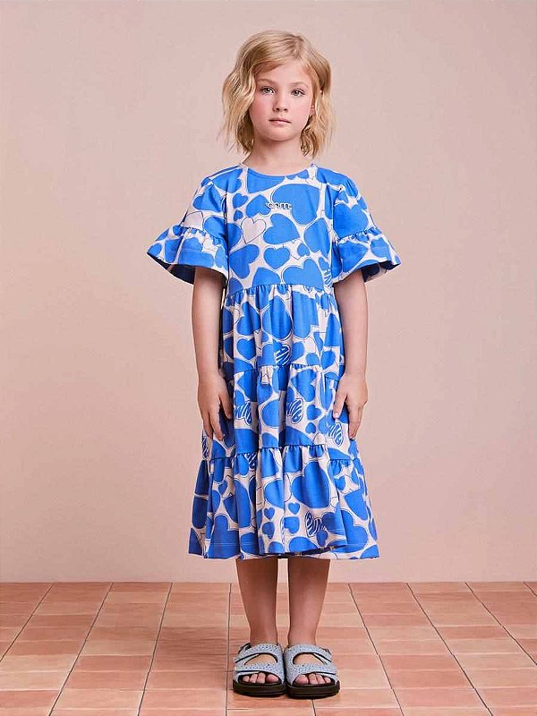 Vestido Infantil Coracoes Azul Anime
