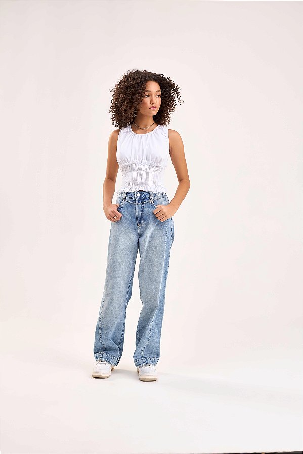 Calca Jeans Wide Leg Costura Bobbyluu