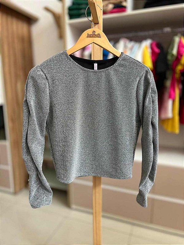 Blusa Malha Brilho Prata I Am