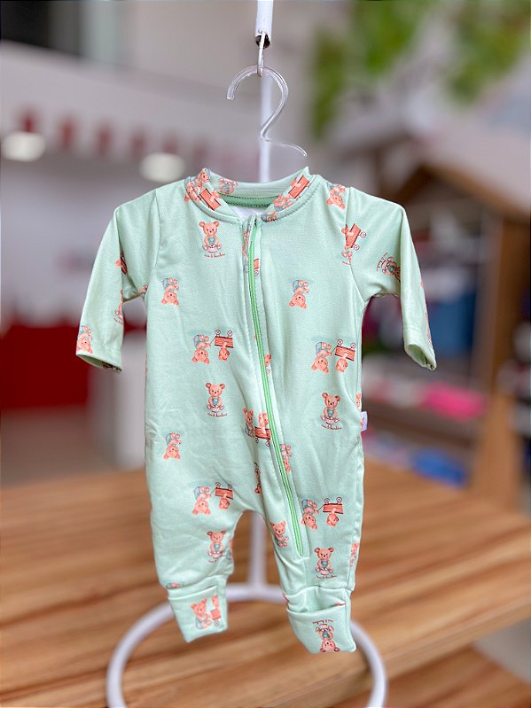 Macacao Bebe Verde Ursinhos Nini E Bambine