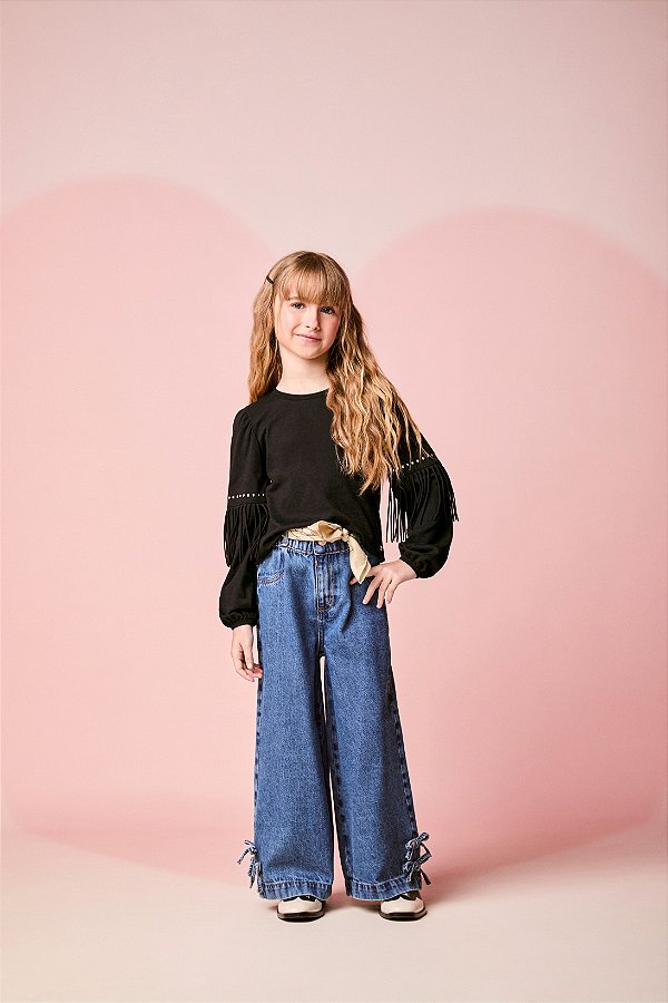 Blusa De Franjas Indantil Preta Momi