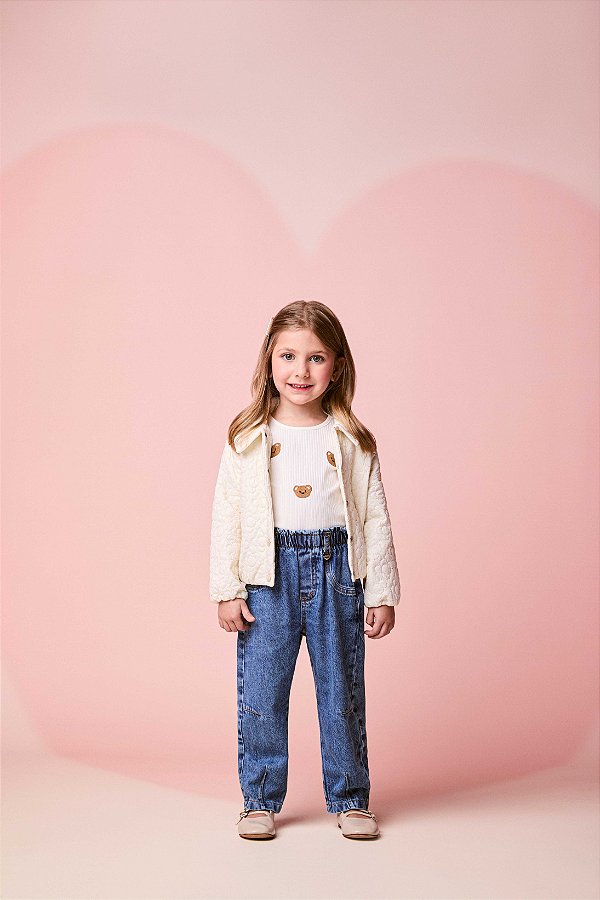 Jaqueta Infantil Matelasse Flores Off White Momi