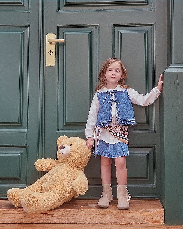 Colete Infantil Jeans Com Babados Momi