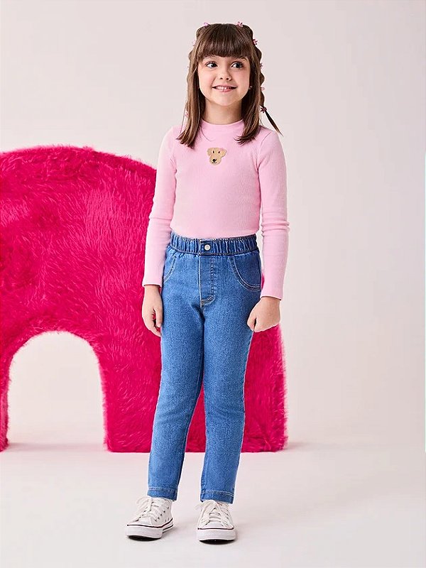 Blusa Infantil Rosa Canelada Cão Bimbi