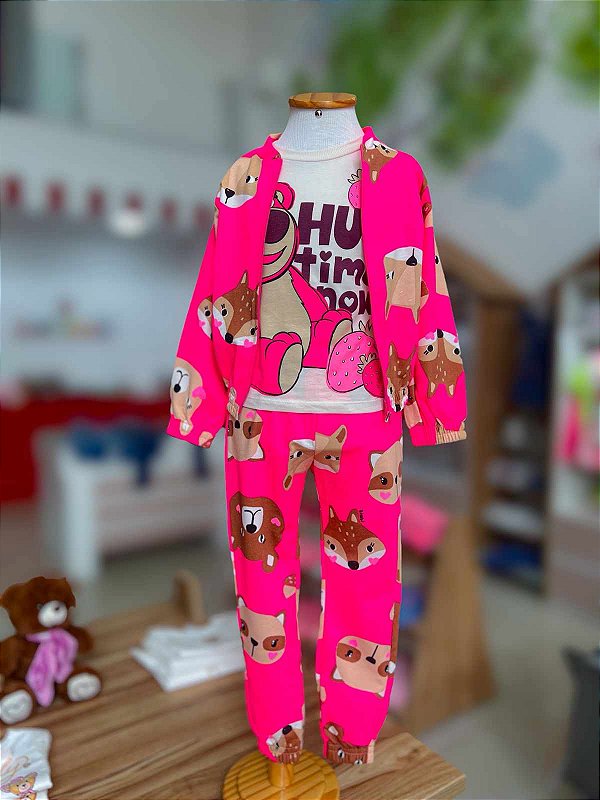 Conjunto Infantil Raposinha Rosa Neon Bimbi