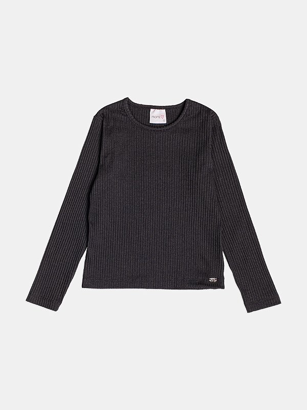Blusa Infantil Basica Canelada Preto Momi