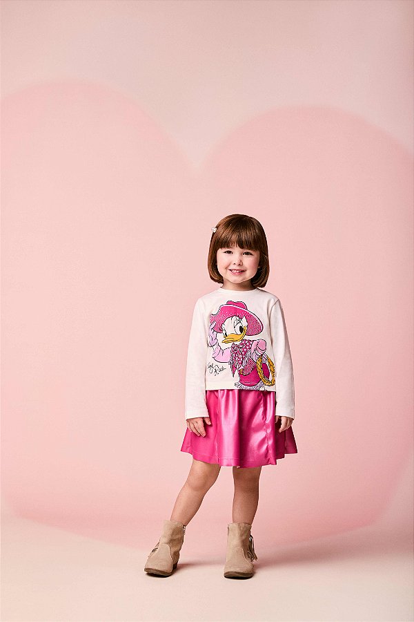 Conjunto Infantil Daisy Duck Com Saia Couro Momi