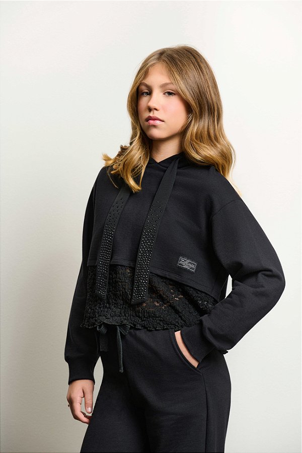 Casaco Moleton E Renda Preto Authoria
