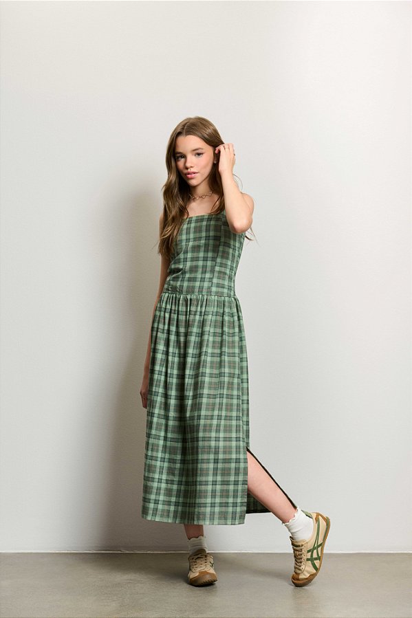 Vestido Midi Xadrez Verde Authoria