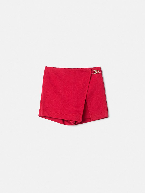 Shorts Saia Infantil Moletom Vermelho Anime