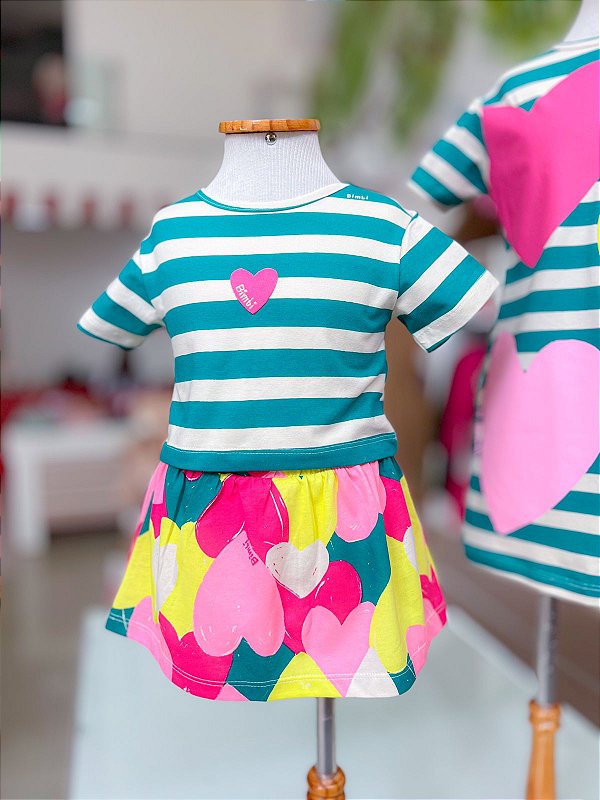 Conjunto Infantil Listras Coração Bimbi