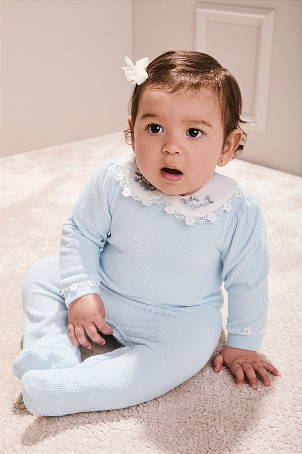 Macacao Bebe Com Gola Azul Claro Anime