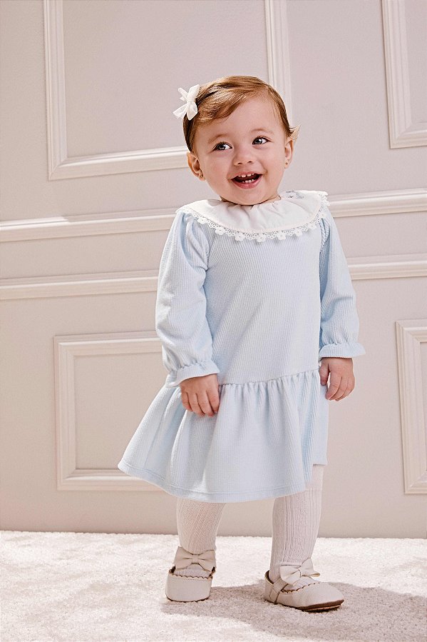 Vestido Bebe Com Gola Azul Claro Anime