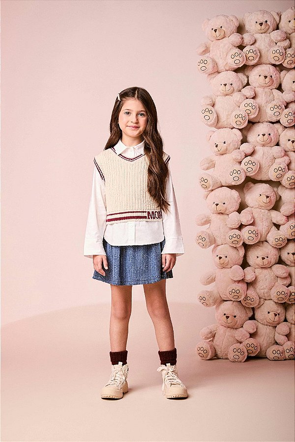 Colete De Tricot Com Listras Bege Vanilla Momi