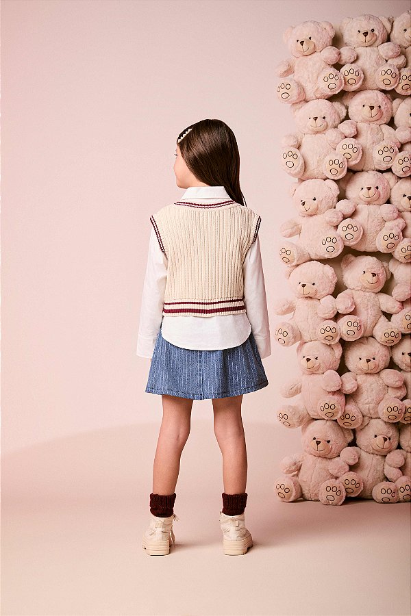 Colete De Tricot Com Listras Bege Vanilla Momi