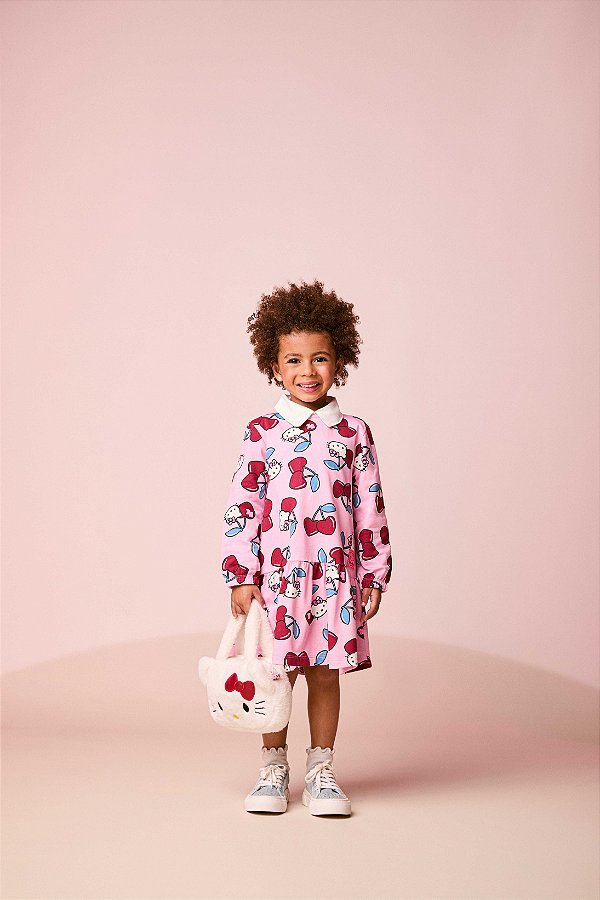 Vestido Infantil Moletinho Cerejas Hello Kitt Momi