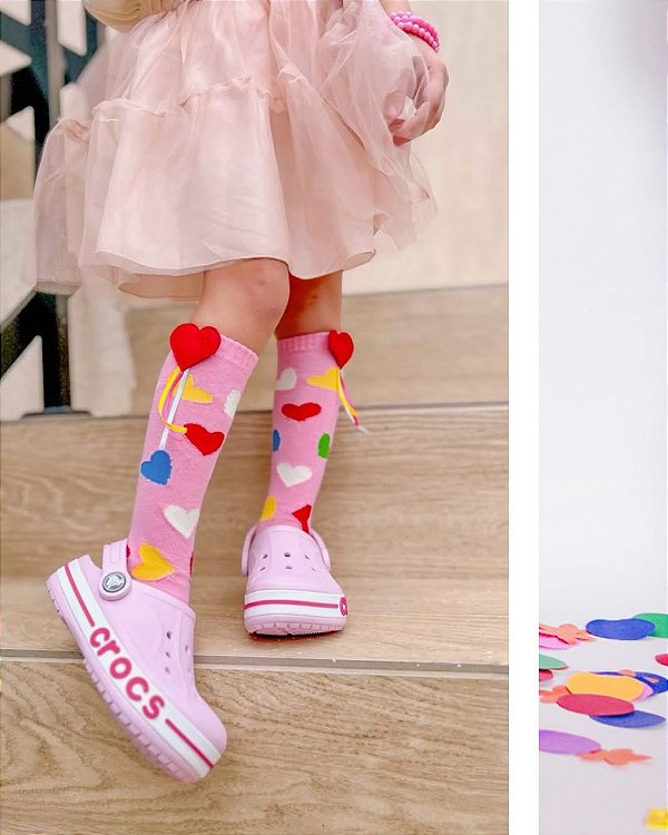 Meia 3/4 Ateliê Rosa Corações Cantarola