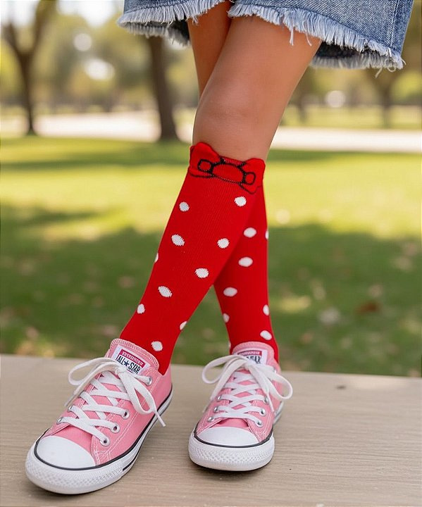 Meia Hello Vermelha 3/4 Cantarola