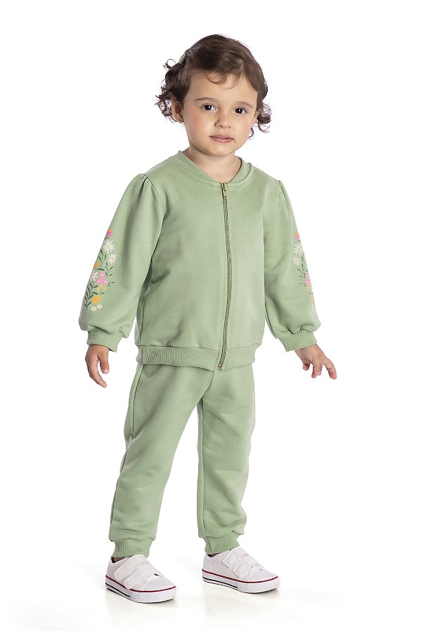 Conjunto De Moletom Infantil Verde Flores Jaca Lelé