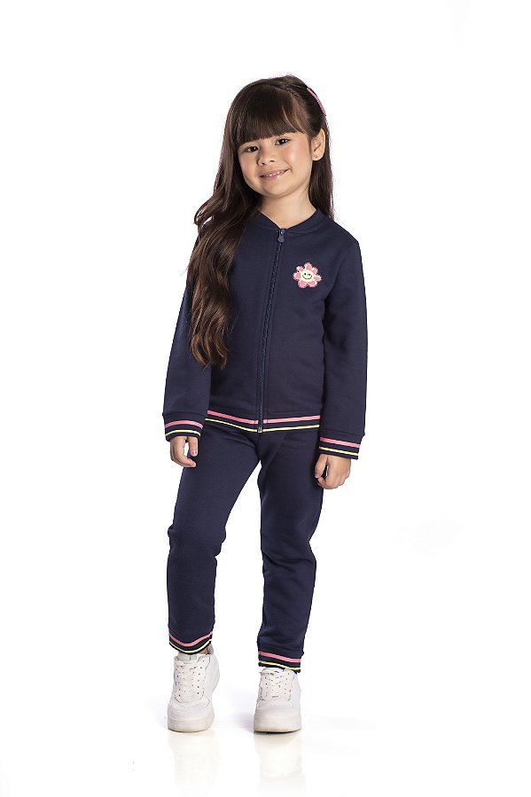 Conjunto De Moletom Marinho Flor Jaca Lele