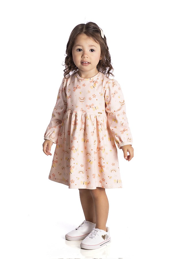 Vestido Infantil Rosa Borboletas Nini Bambine