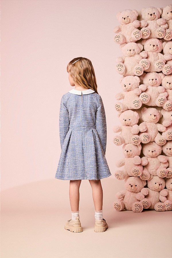 Vestido Infantil De Tweed Xadrez Azul/off Momi