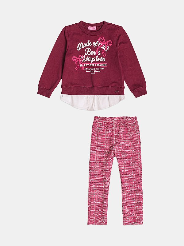 Conjunto Infantil Calça Tweed Bordô Momi