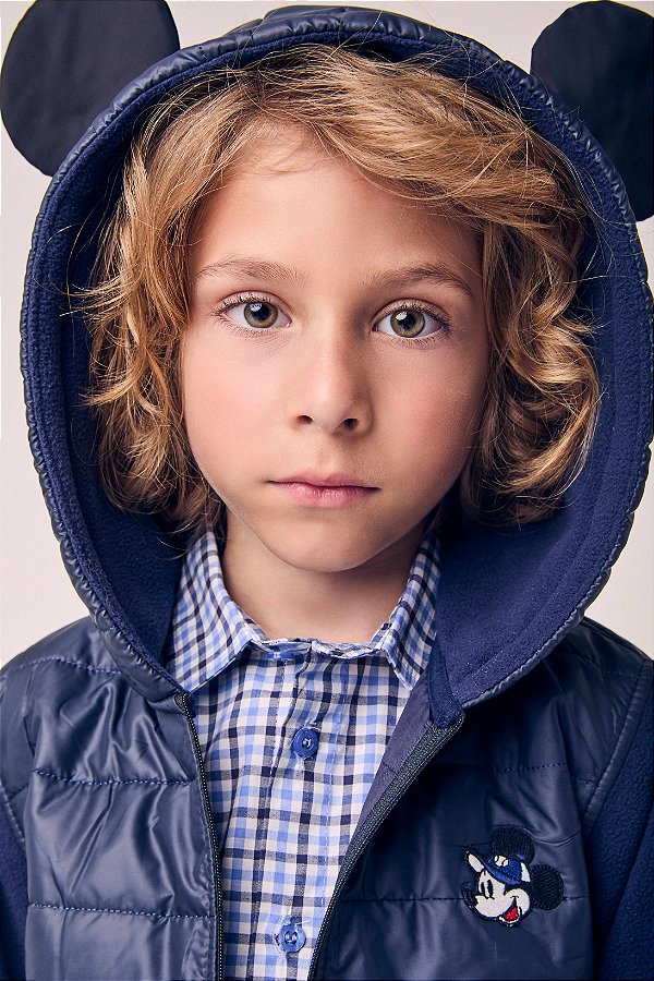 Jaqueta Puffer Infantil Com Orelhas Azul Youccie
