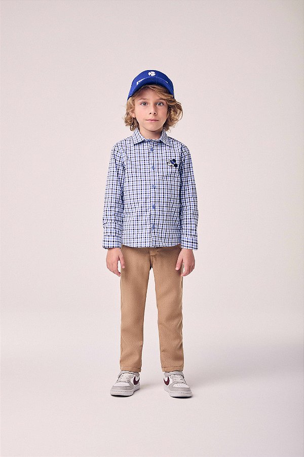 Camisa Casual Infantil Xadrez Mickey Youccie