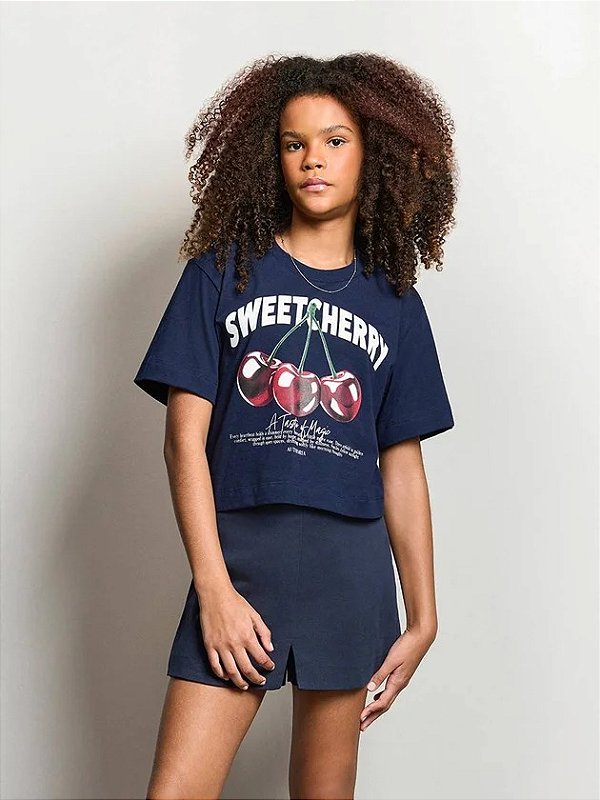 T-shirt Cropped Marinho Sweet Cherry Authoria