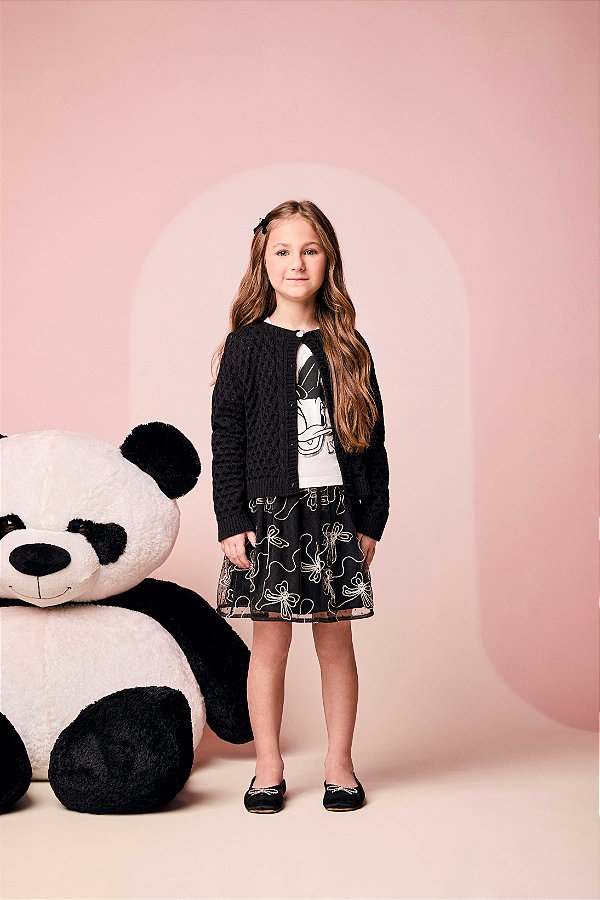Casaco Infantil Tricot Texturizado Preto Momi