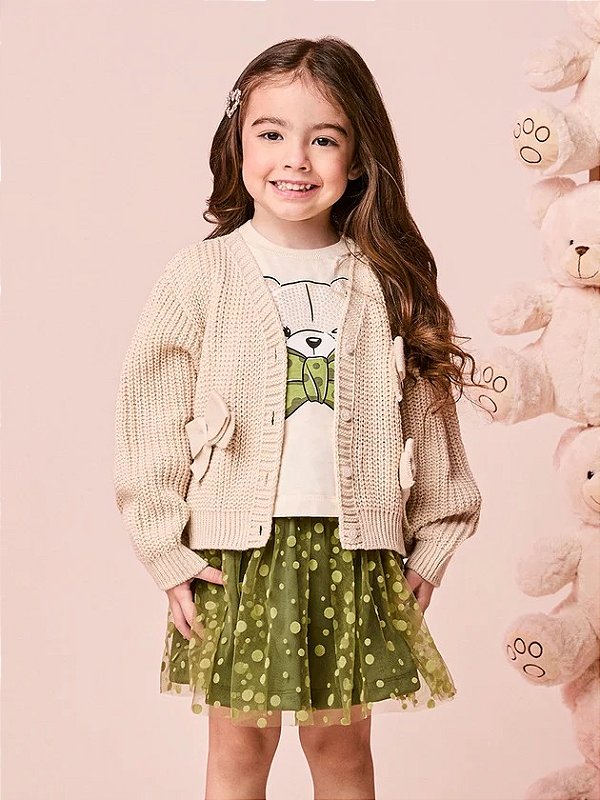 Casaco De Tricot Infantil Basico Cru Momi