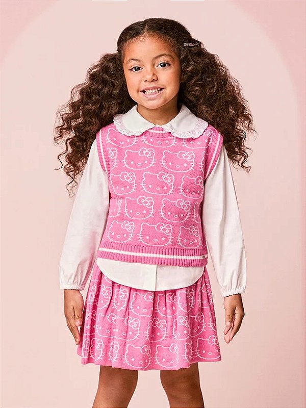 Conjunto Infantil Tricot Rosa Hello Kitty Momi